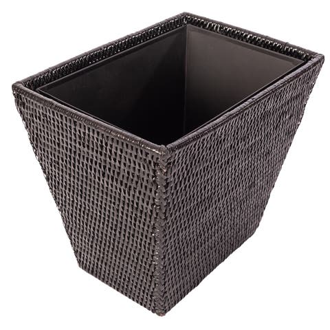 Artifacts Rattan Rectangular Tapered Waste Basket with Metal Liner