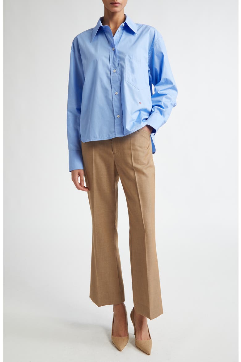 Crop Organic Cotton Poplin Button-Up Shirt, Alternate, color, OXFORD BLUE