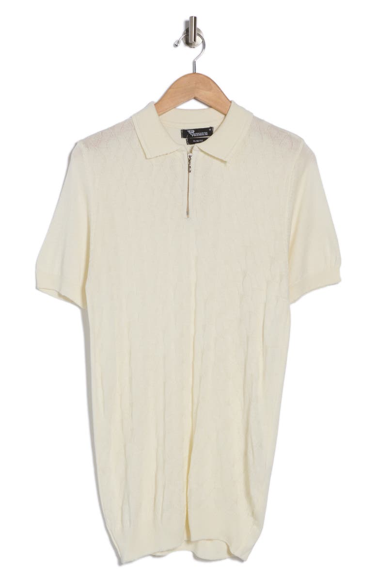 T.R. PREMIUM Short Sleeve Textured Knit Zip Polo, Alternate, color, Cream