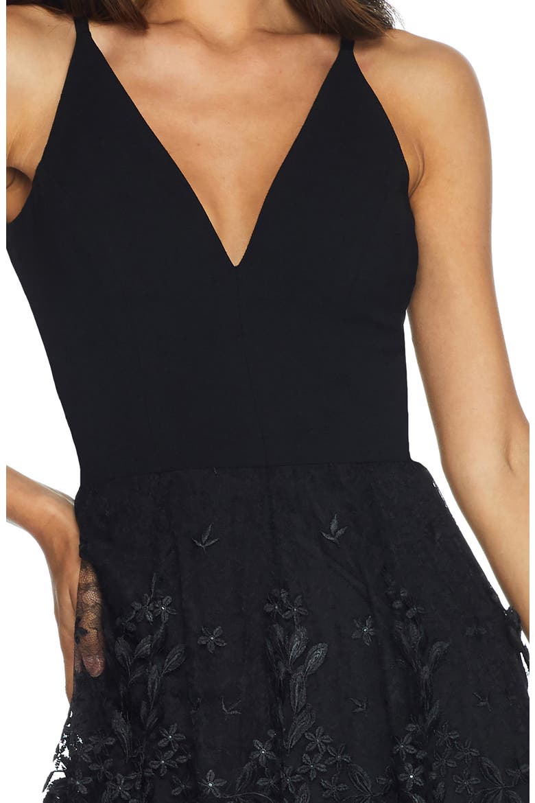 Darleen V-Neck Embroidered Mesh Cocktail Dress, Alternate, color, BLACK