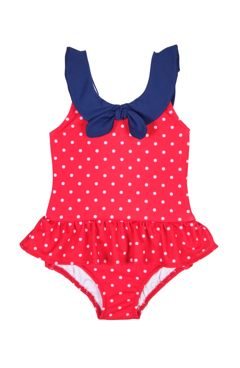 Florence Eiseman Polka Dot Sailor Swimsuit, Main, color, Red/White/Blu