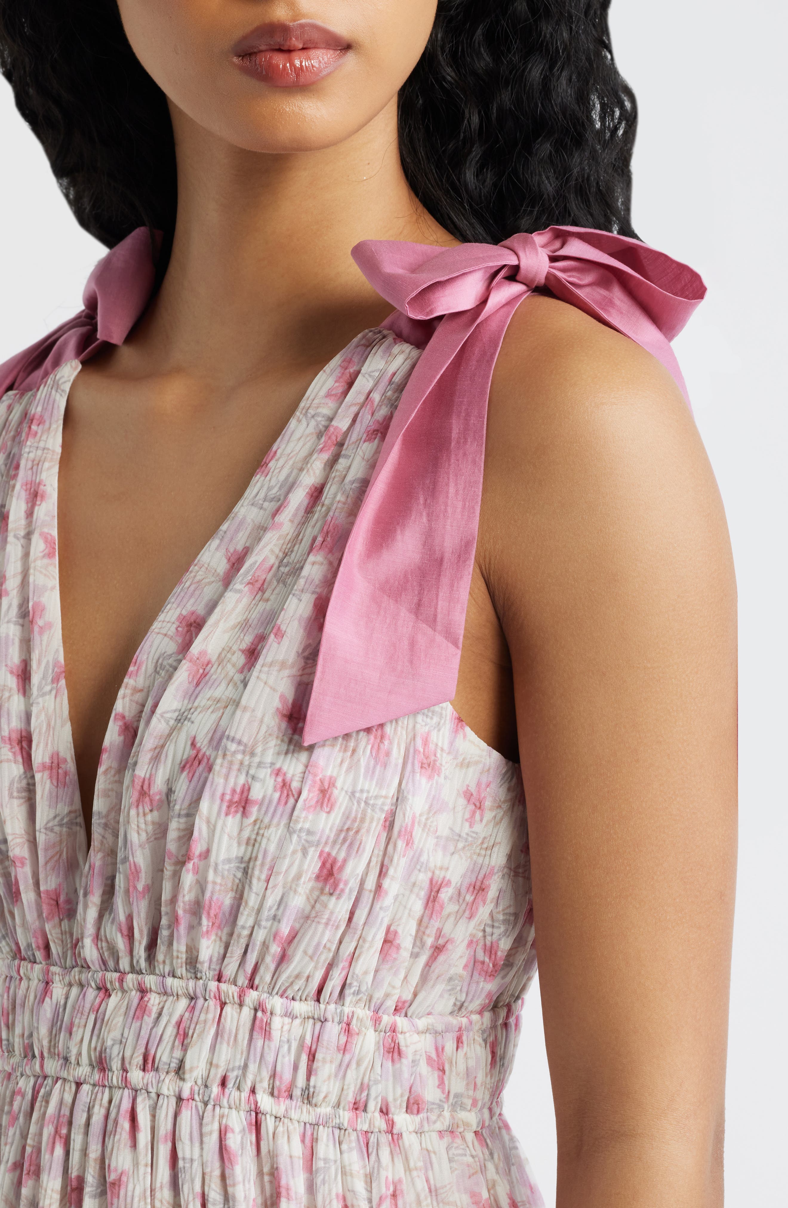 sweetest era floral tie strap cocktail dress Pink Floral Tie Strap Midi Dress