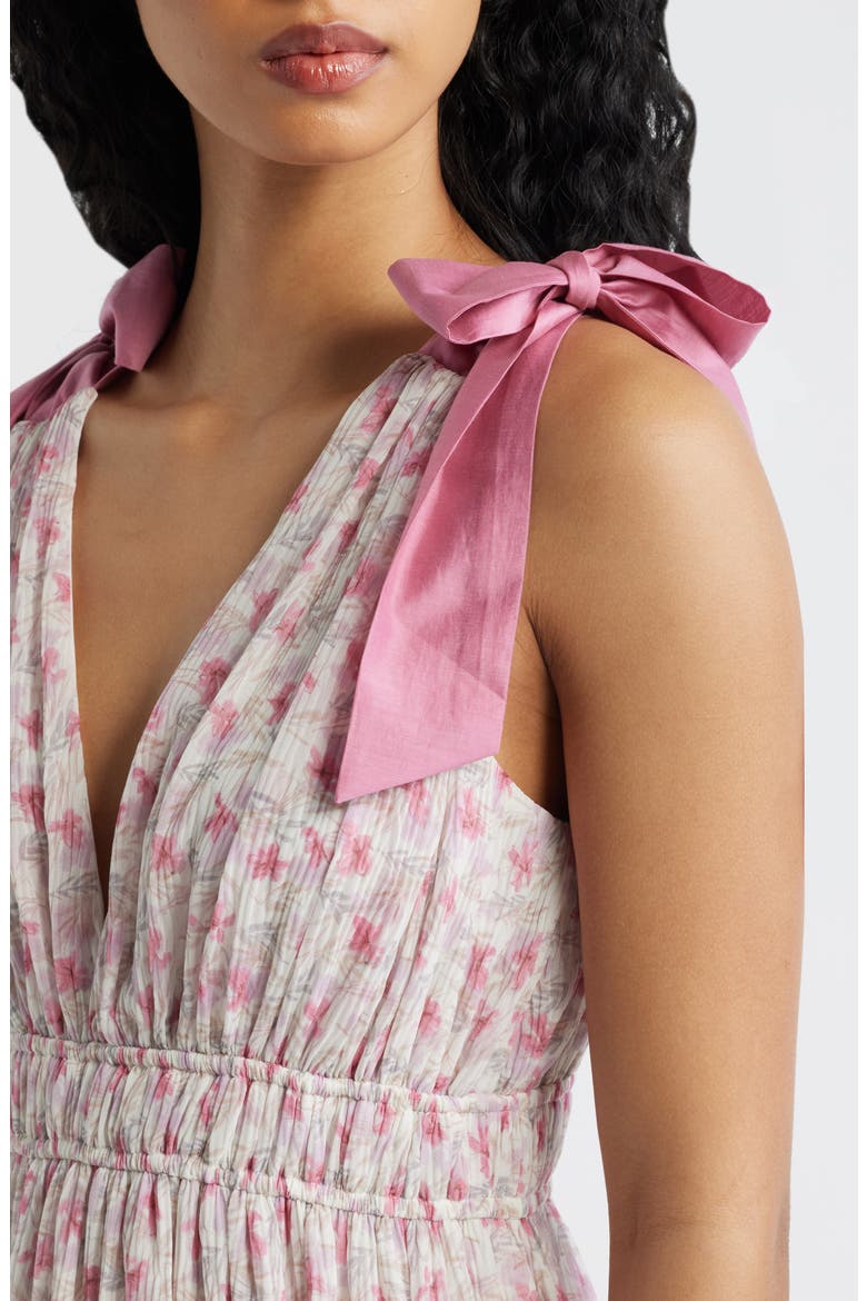 pink floral shoulder tie midi dress Pink Floral Shoulder Tie Midi Dress Groovy Mimi