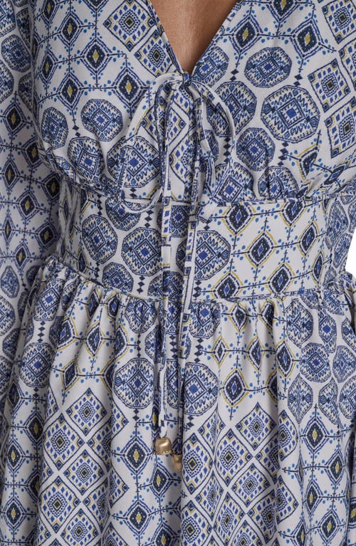 Bcbg Medallion Print Long Sleeve Crepe Minidress In Blue
