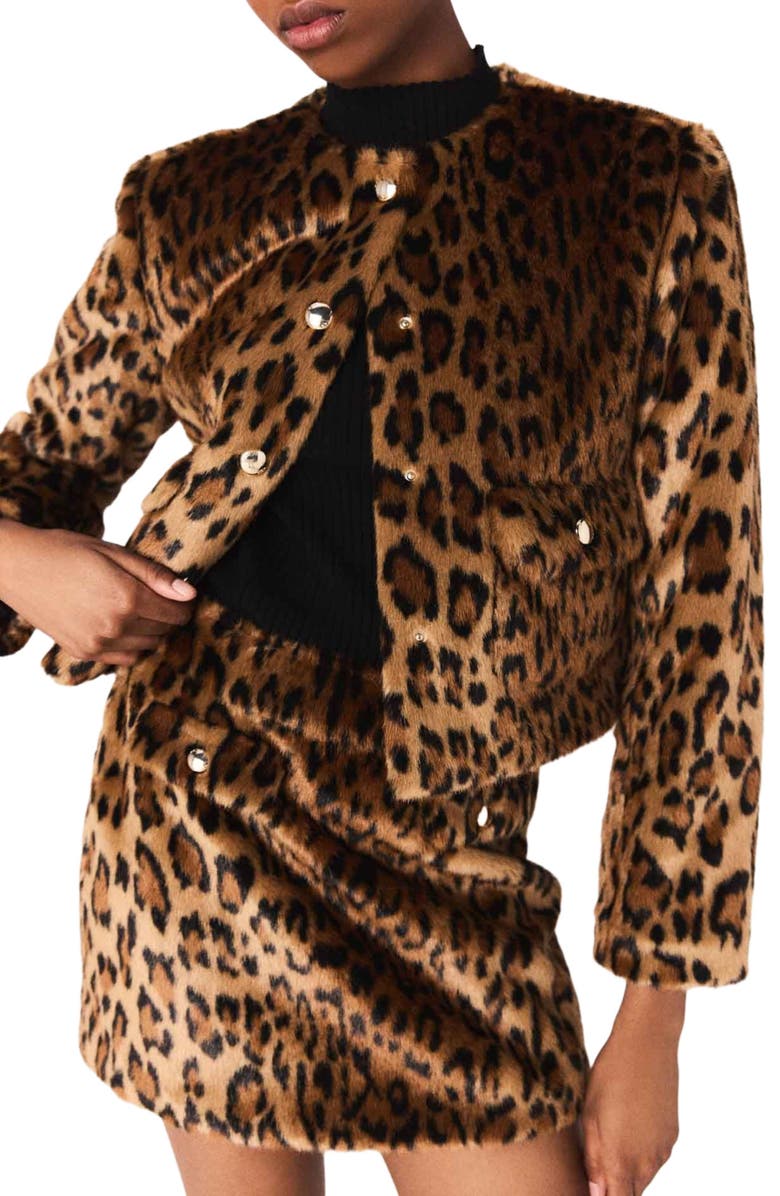 maje Leopard faux fur jacket, Alternate, color, Big Leopard Print