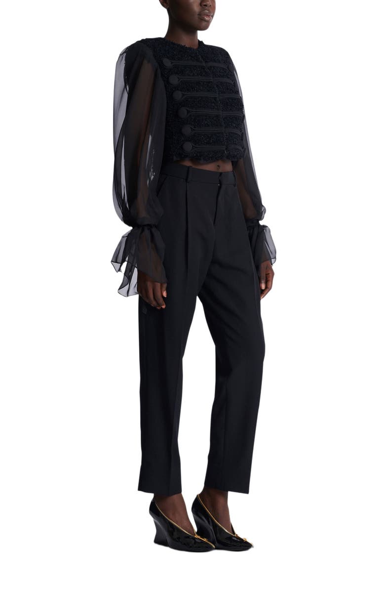 Balmain Edge-To-Edge Tweed And Chiffon Jacket, Main, color,