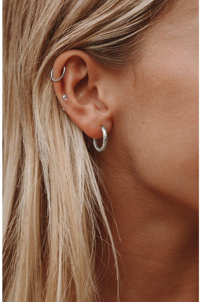 Hammered Hoops Earrings, Alternate, color, Silver