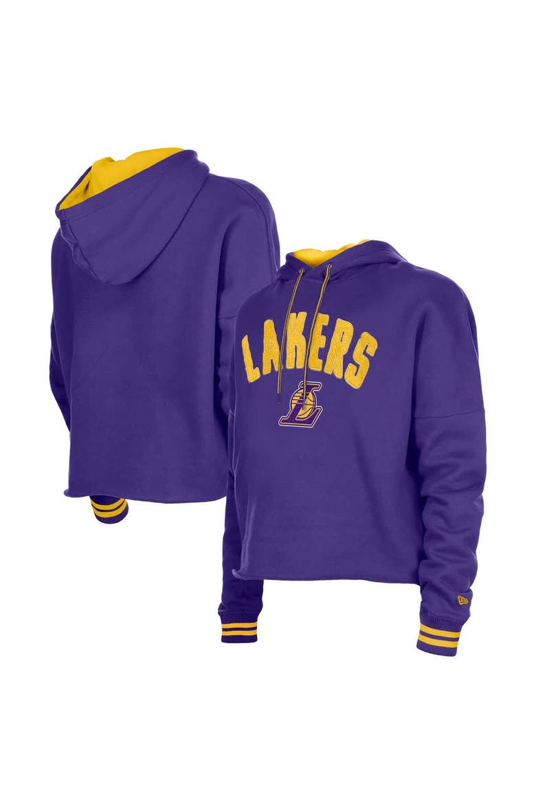 Women's New Era  Purple Los Angeles Lakers Boxy Raw Edge Pullover Hoodie, Main, color, Purple