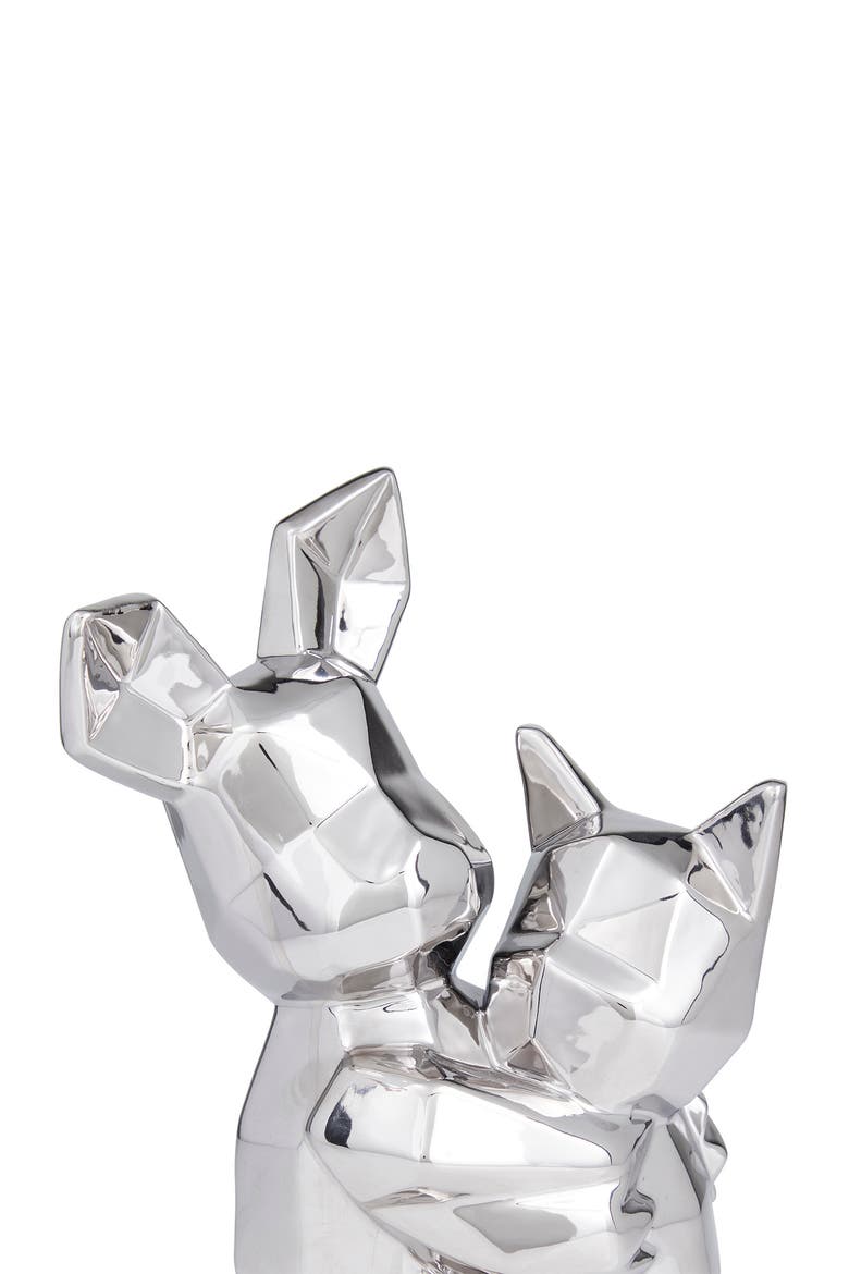 Silvertone Porcelain Cubist Dog Sculpture, Alternate, color, SILVER