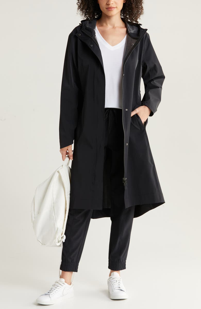 Zella Journey Water Resistant Raincoat, Alternate, color, Black