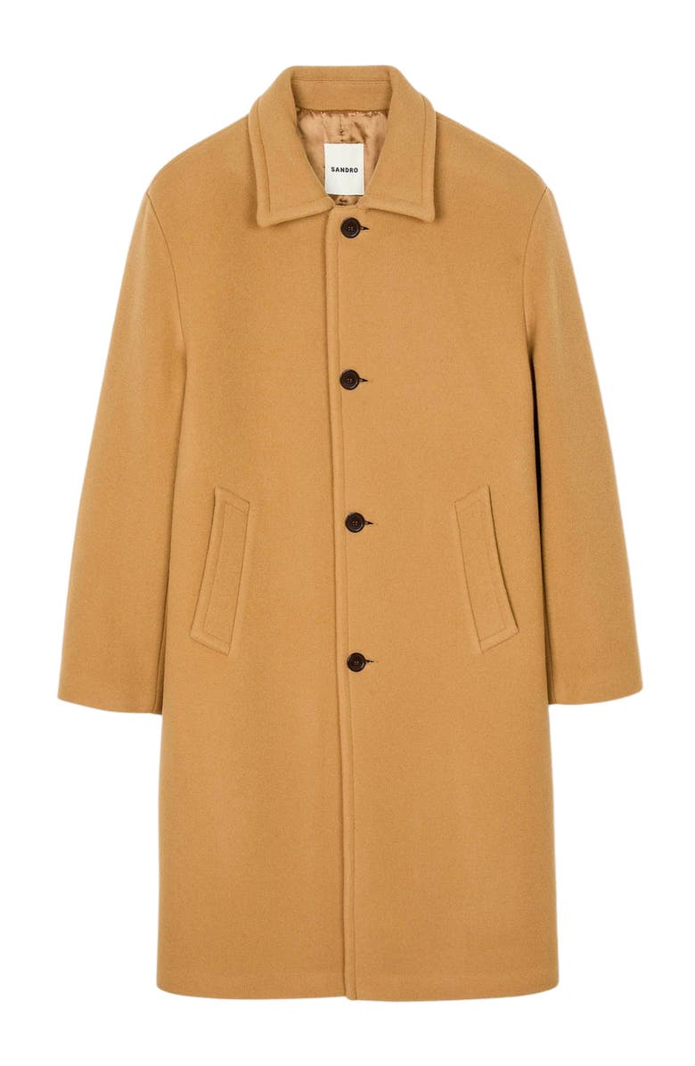 SANDRO Wool and cashmere coat, Alternate, color, Camel