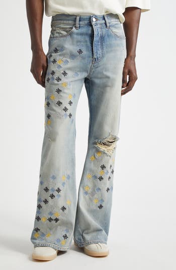 AMIRI☆Ma Quad 刺繍フレアジーンズ Blue MA Quad Embroidered Flare Jeans by AMIRI on Sale