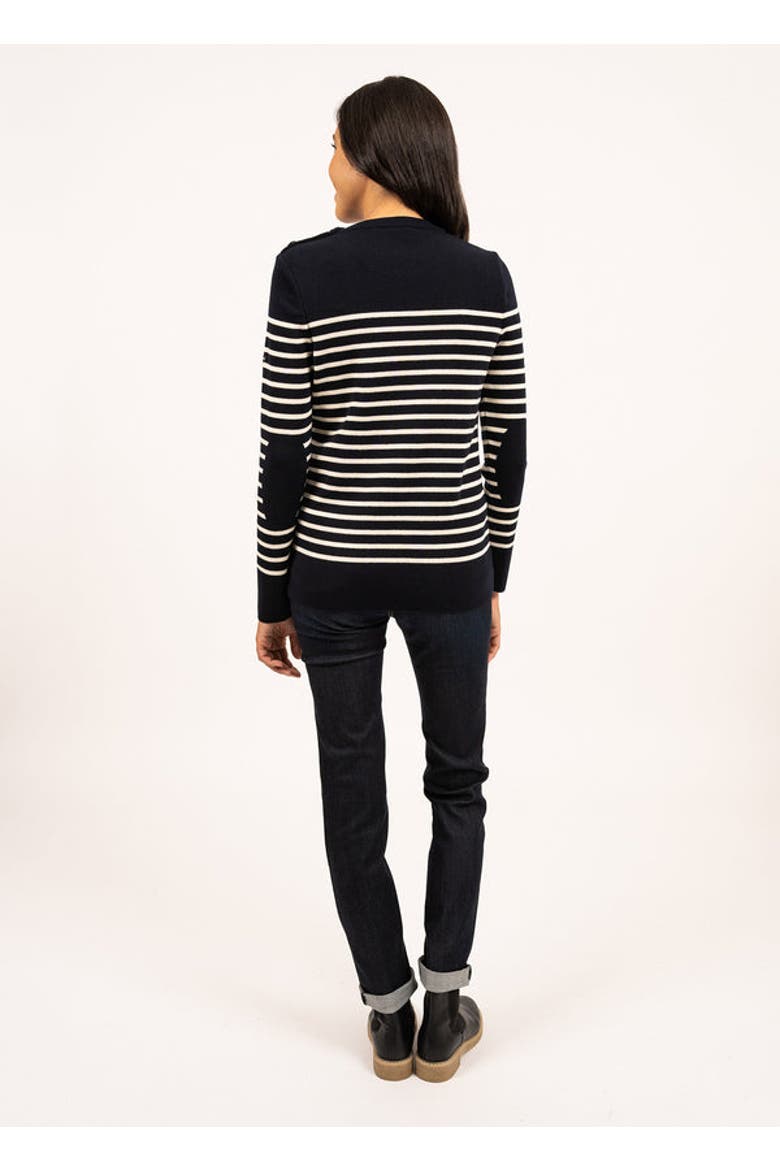 BREGANCON - Breton Striped Sweater with Jacquard Elbow Patch, Alternate, color, NAVY / IVORY