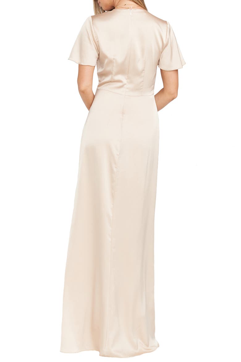 Rome Front Twist Plunge Gown, Alternate, color, CHAMPAGNE LUXE SATIN