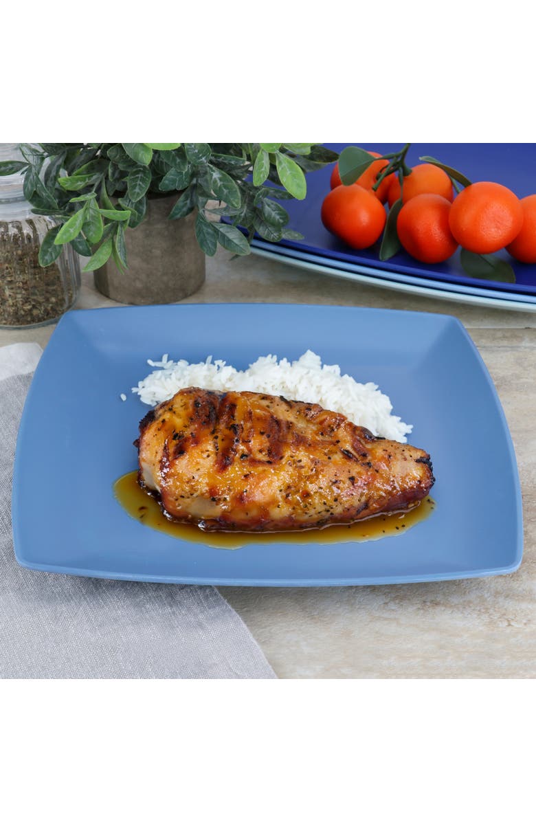 Gibson Home Grayson 4 Piece 10.5 Inch Square Melamine Dinner Plate Set, Alternate, color, Blue