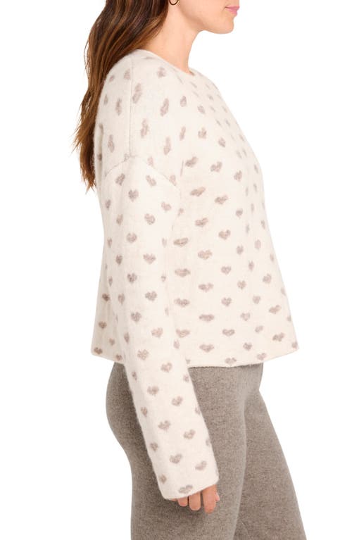 Splendid Lolly Hearts Jacquard Crewneck Sweater In Oat Heather/tawny