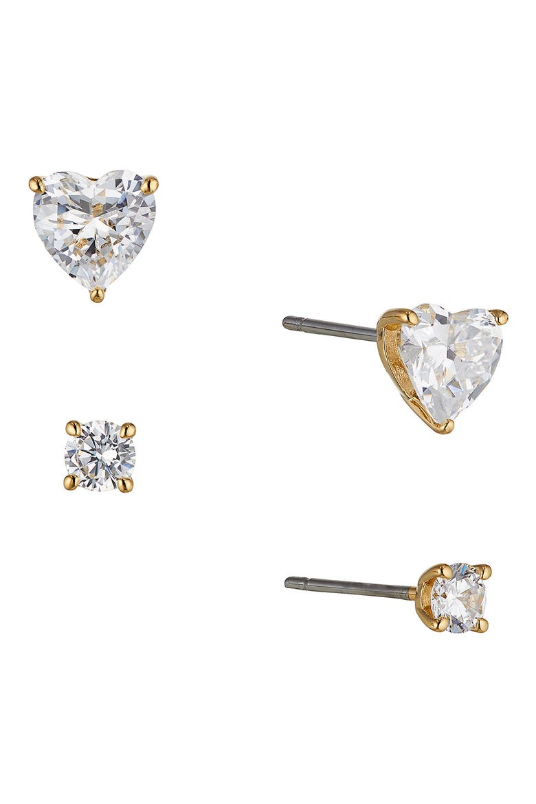 Cubic Zirconia Heart Stud Earrings, Main, color, GOLD