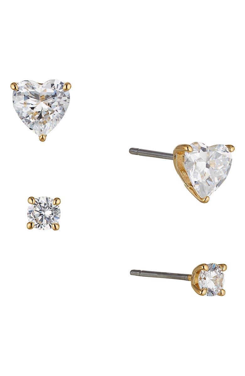 Nadri Cubic Zirconia Heart Stud Earrings, Main, color, Gold