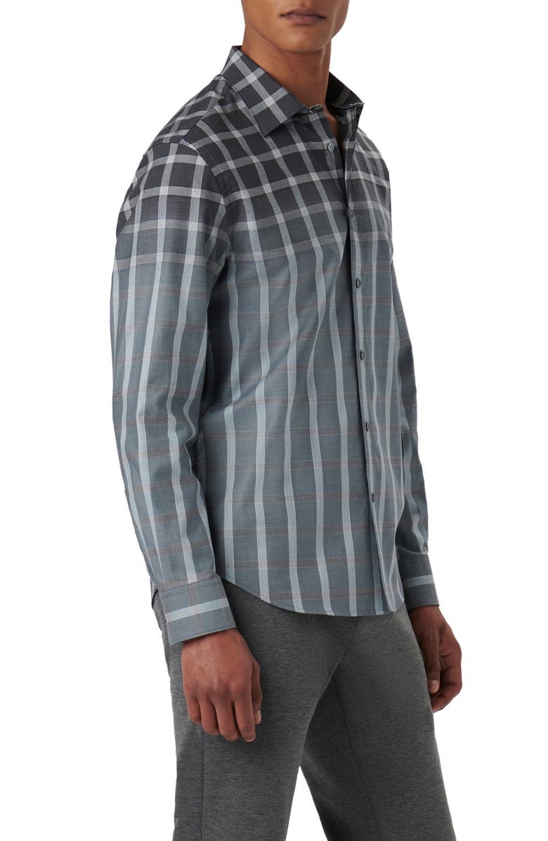 Bugatchi Julian Shaped Fit Ombré Check Stretch Cotton Button-Up Shirt, Alternate, color, 