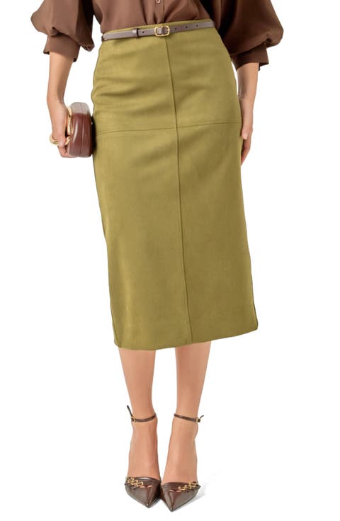 Faux Suede Midi Skirt