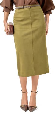 English Factory Faux Suede Midi Skirt
