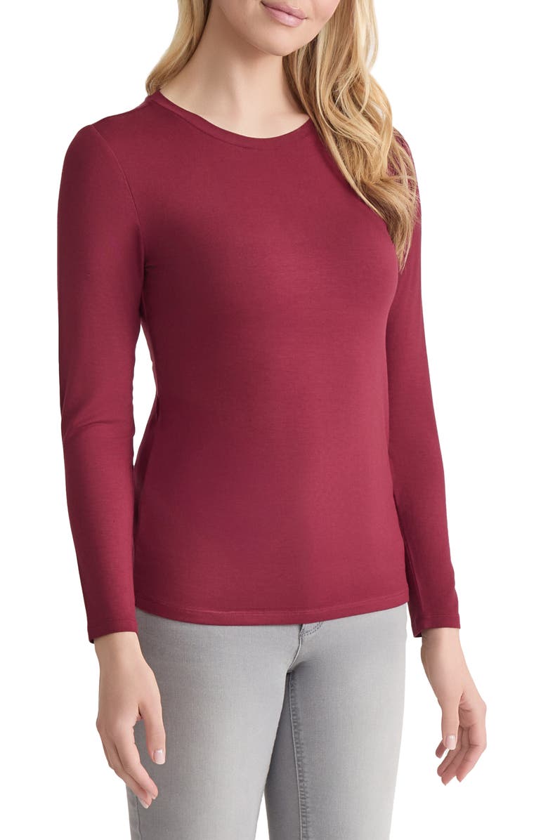 Jones New York Crewneck Long Sleeve T-Shirt, Alternate, color, Bordeaux