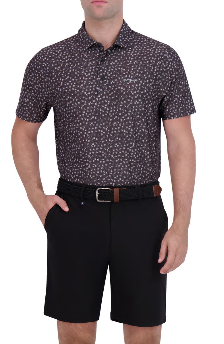 Ben Sherman Shadow Geo Print Stretch Tech Polo, Main, color, Black