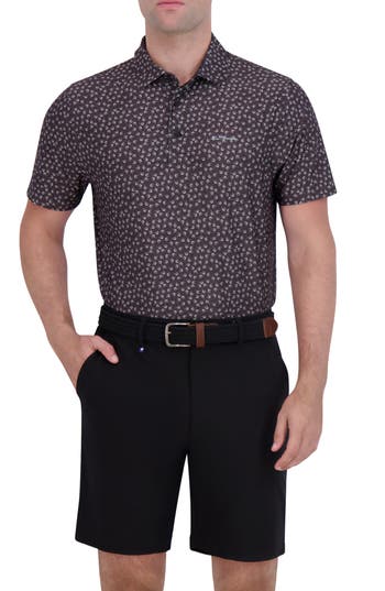 Ben Sherman Shadow Geo Print Stretch Tech Polo In Black