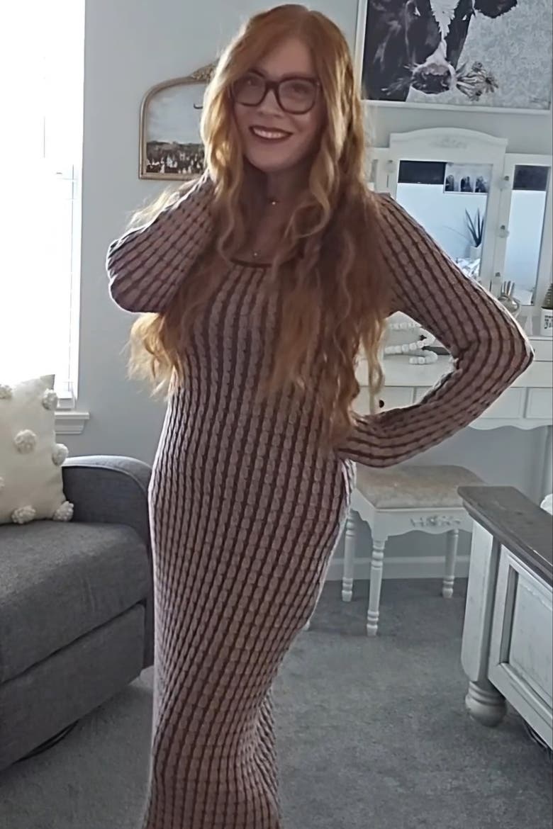 Cable Knit Fitted Midi Dress, Alternate, color, Brown