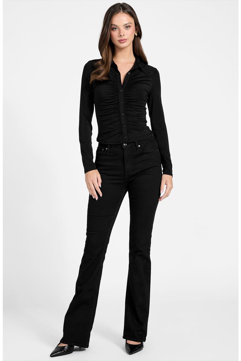 Kikki Shirred Button-Up Shirt, Alternate, color, BLACK