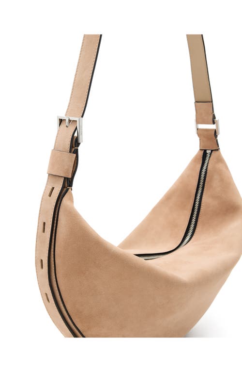 Shop Allsaints Half Moon Suede Shoulder Bag