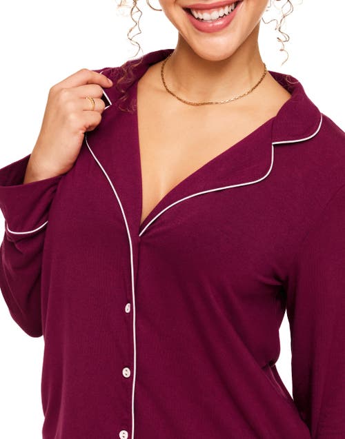 Adore Me Matilde Long Sleeve & Pants Pajama Set In Dark Purple