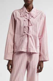 Ganni Stripe Tie Front Organic Cotton Top