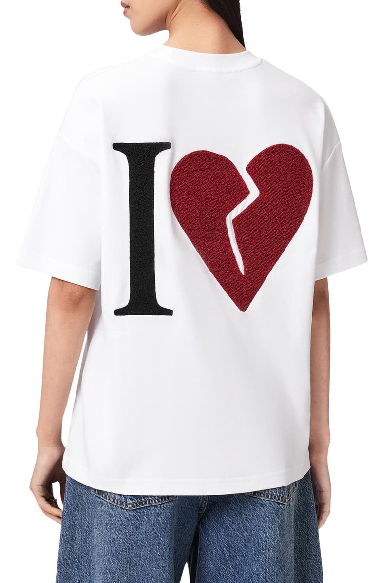 AllSaints Heart Etta Appliqué T-Shirt, Alternate, color, Optic White