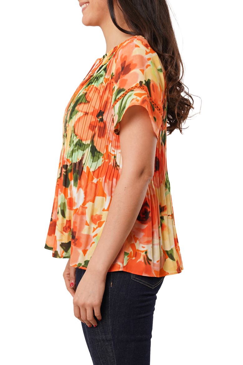 Ruffle Pleated Tie Neck Short Sleeve Top, Alternate, color, RACHEL