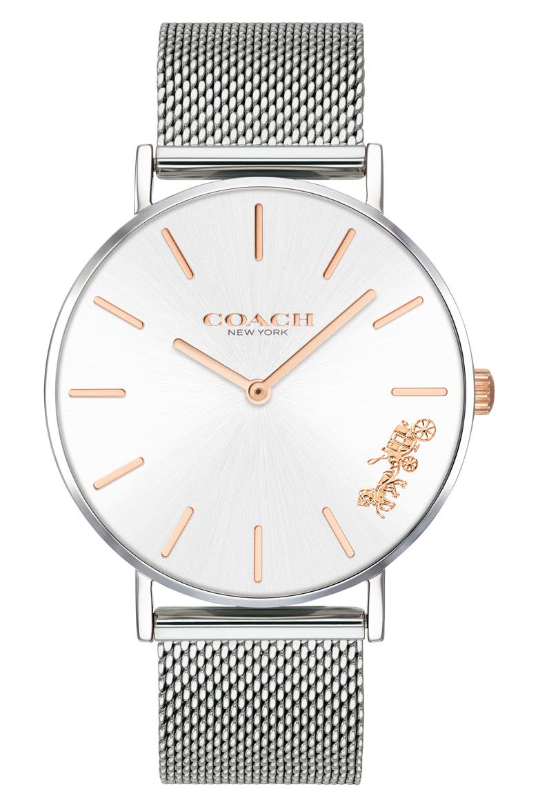 Perry Mesh Strap Watch, 36mm, Main, color, SILVER