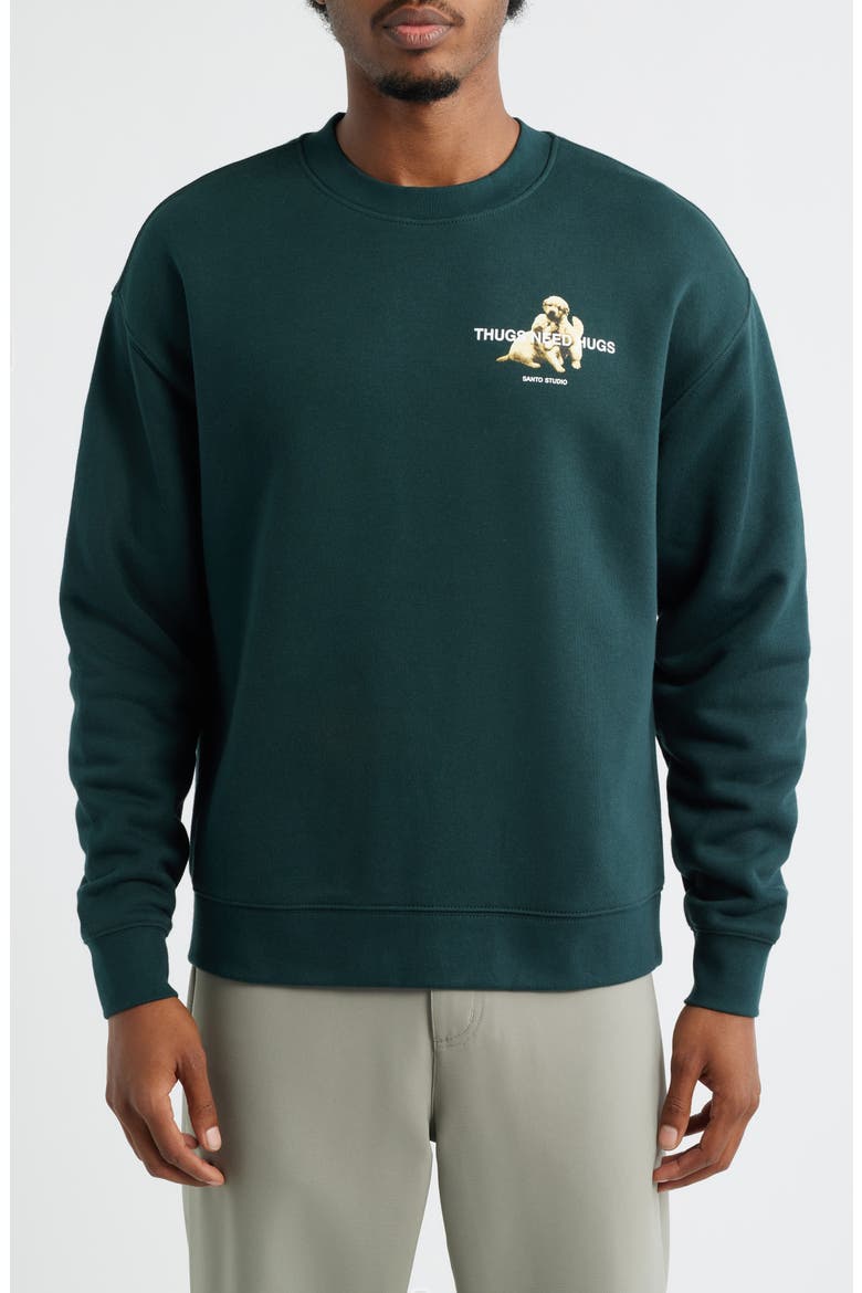Thugs Need Hugs Graphic Sweatshirt, Main, color, PINE