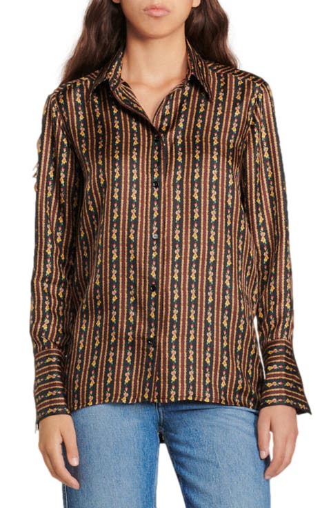 Chiquita Floral Stripe Silk Button-Up Shirt