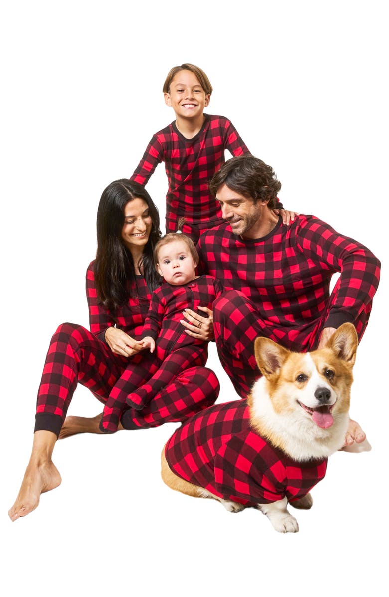 Leveret Footed Plaid Cotton Matching Family Holiday Pajamas, Alternate, color, Plaid Black & Red