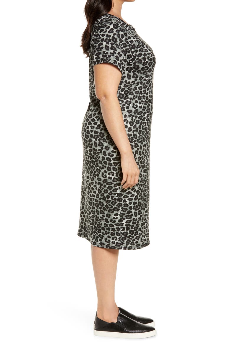 Side Slit Midi T-Shirt Dress, Alternate, color, LEOPARD