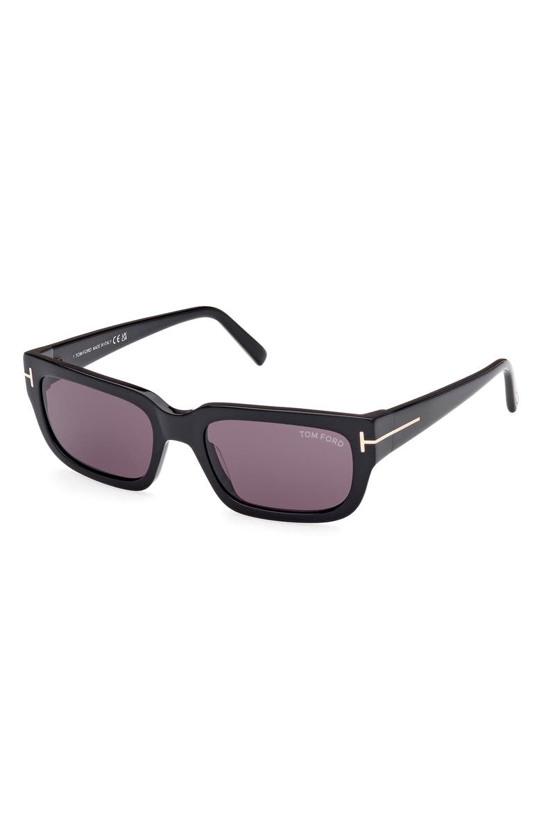 TOM FORD 54mm Rectangular Sunglasses, Alternate, color, Shiny Black / Smoke