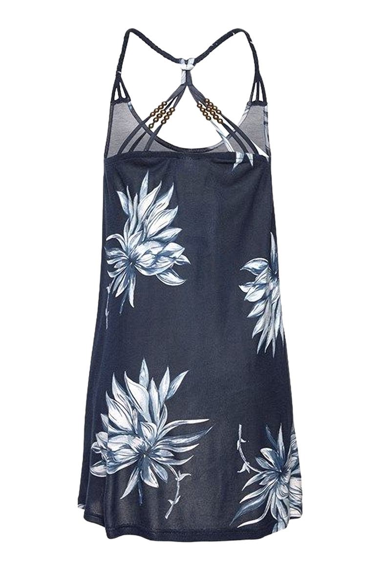 Beaded Strap Print Dress, Alternate, color, Dark Blue Multi