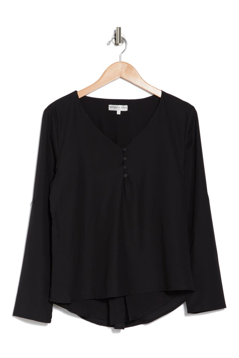 Button Back Long Sleeve Top, Alternate, color, BLACK