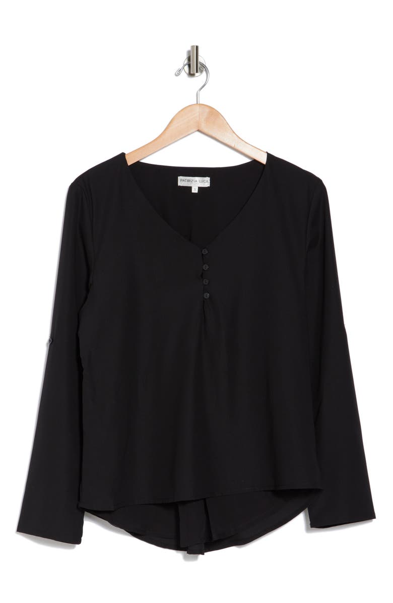 PATRIZIA LUCA Button Back Long Sleeve Top, Alternate, color, Black