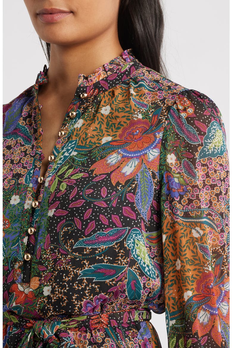 Floral Long Sleeve Chiffon Fit & Flare Dress, Alternate, color, MULTI ORANGE