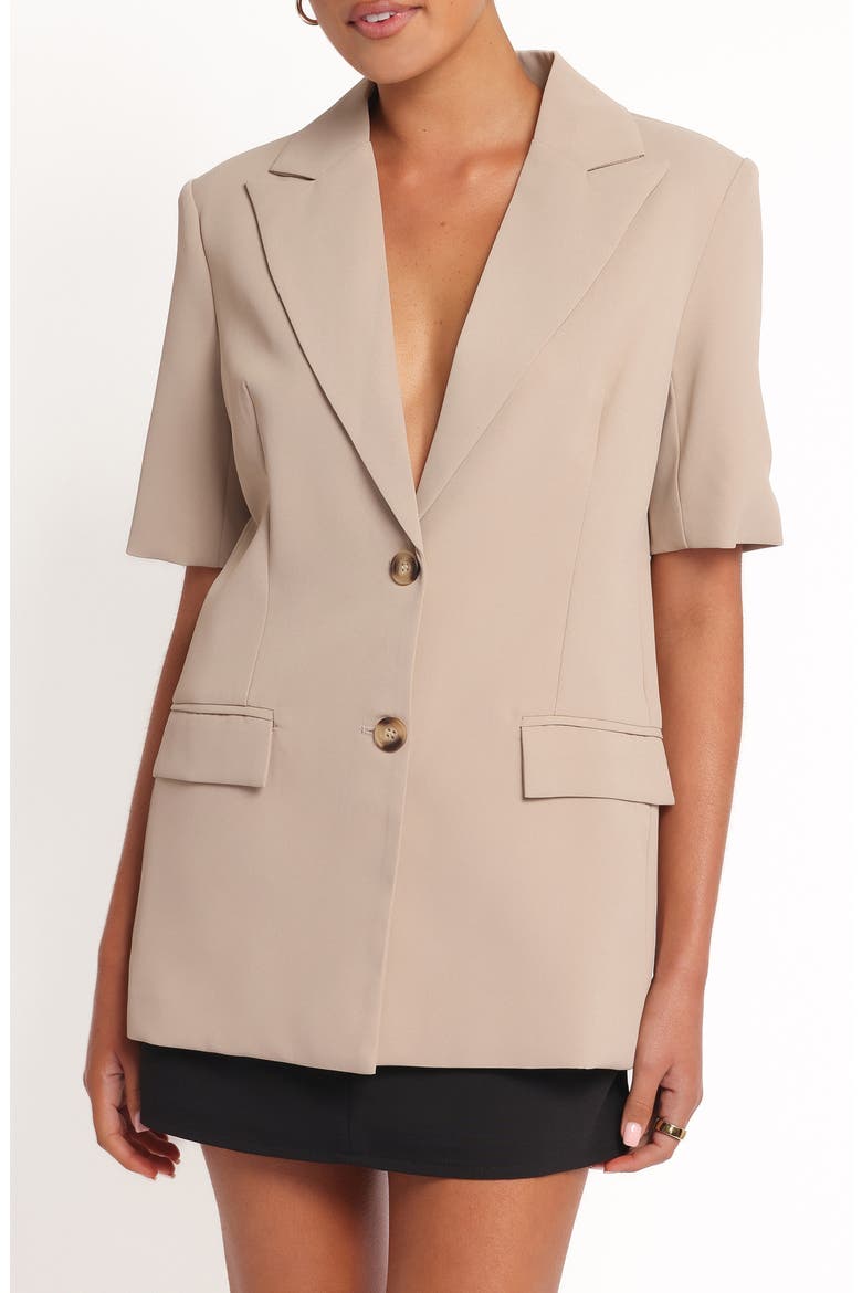 Nora Short Sleeve Blazer, Main, color, BEIGE