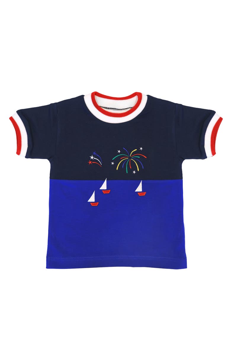 Florence Eiseman Tshirt With With Boats And Fireworks, Main, color, Navy / Blue