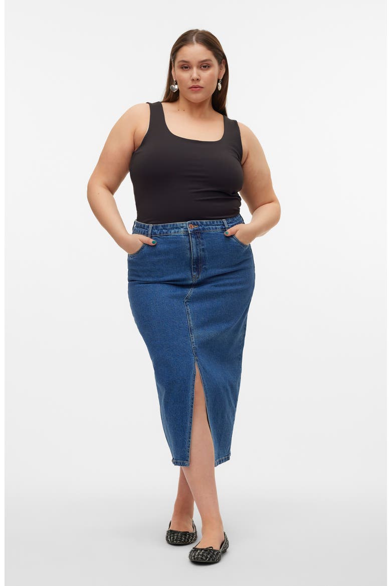 Veri Denim Midi Skirt, Alternate, color, MEDIUM BLUE DENIM