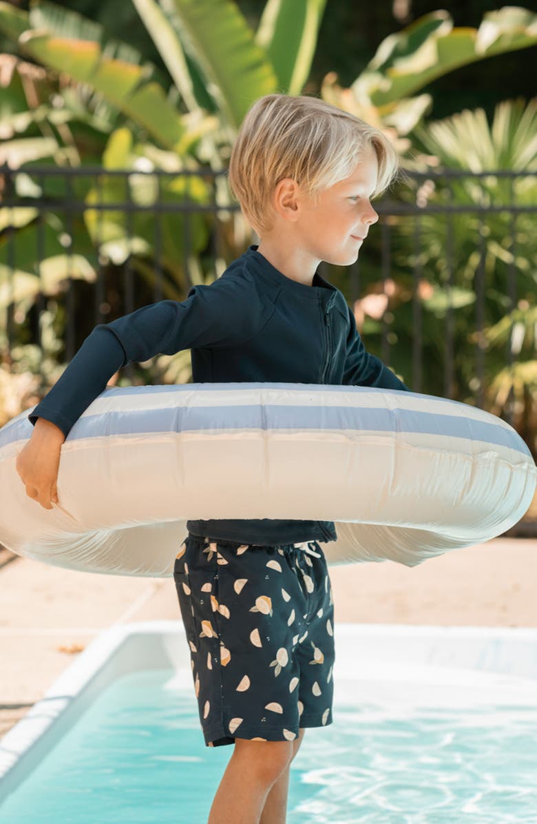 Petit Lem Kids' Lemon Print Swim Trunks, Alternate, color, Navy