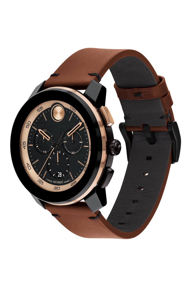 Bold TR90 Leather Strap Watch, Alternate, color, BLACK DIAL